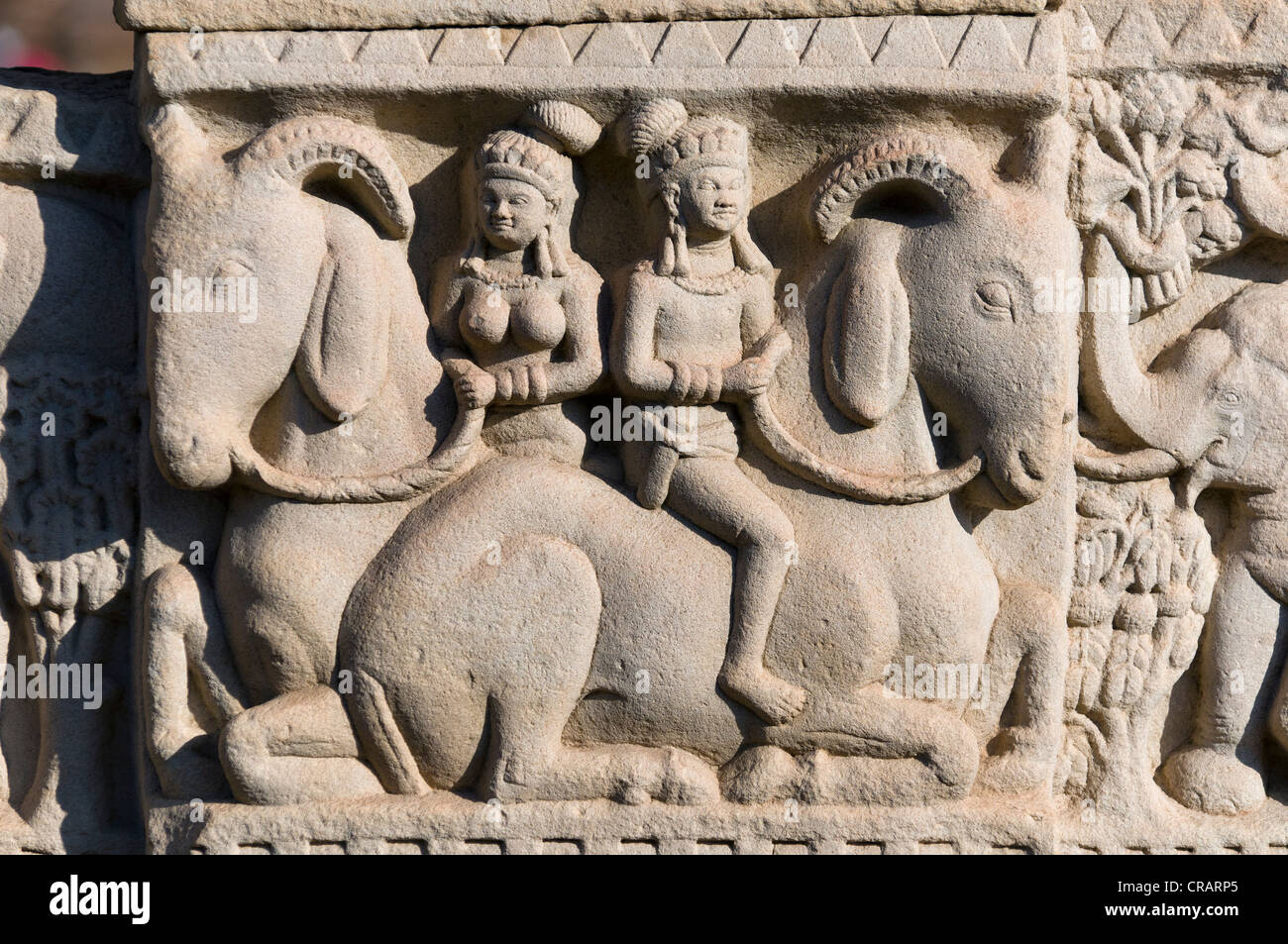 Relief, stupas of Sanchi, UNESCO World Heritage site, built by King Ashoka, Mauryan dynasty, Sanchi, Vidisha in Madhya Pradesh Stock Photo