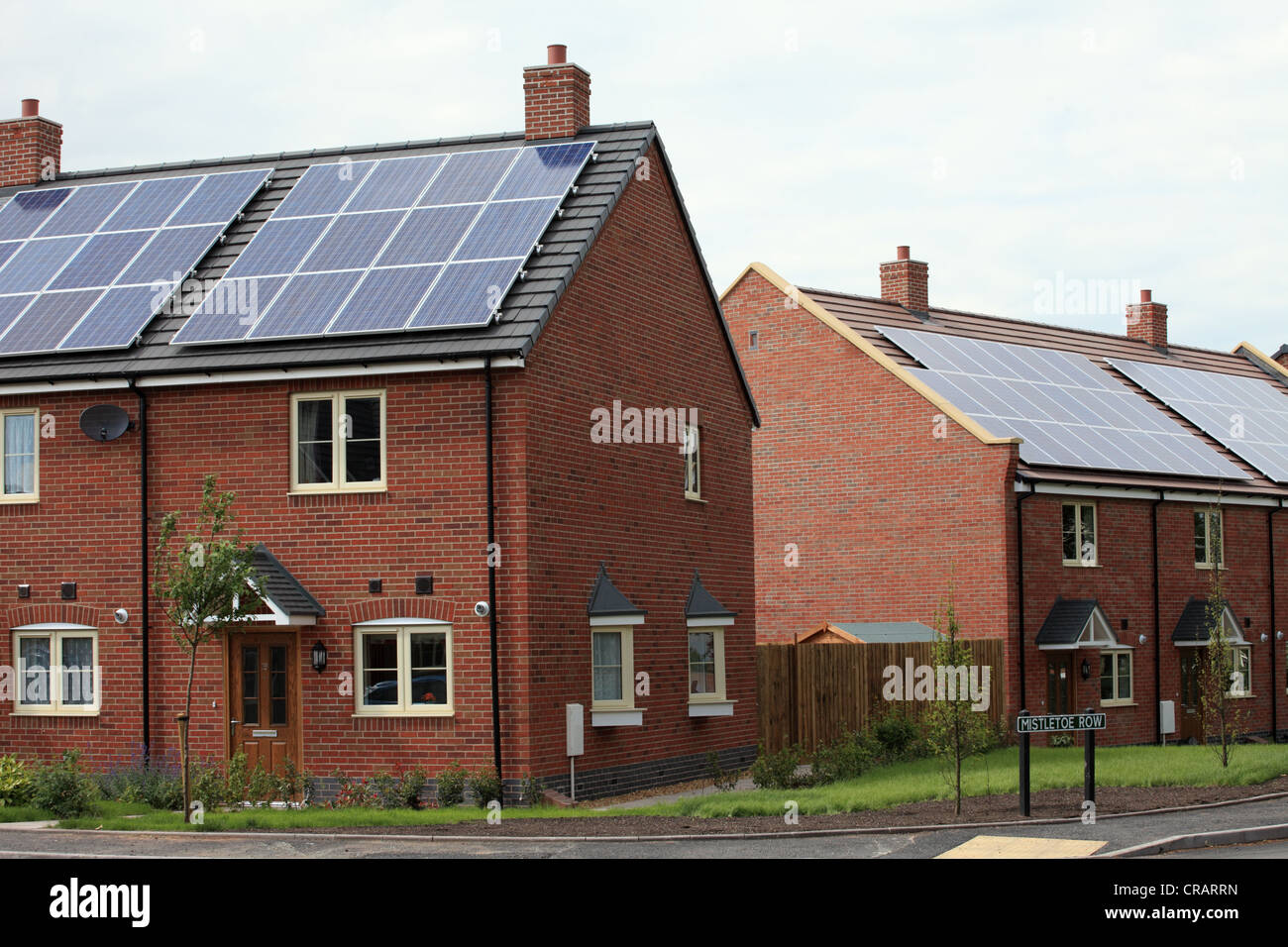 New houses (2012) which have solar panels built-in on the roofs, Tenbury Wells, Worcestershire, UK Stock Photo