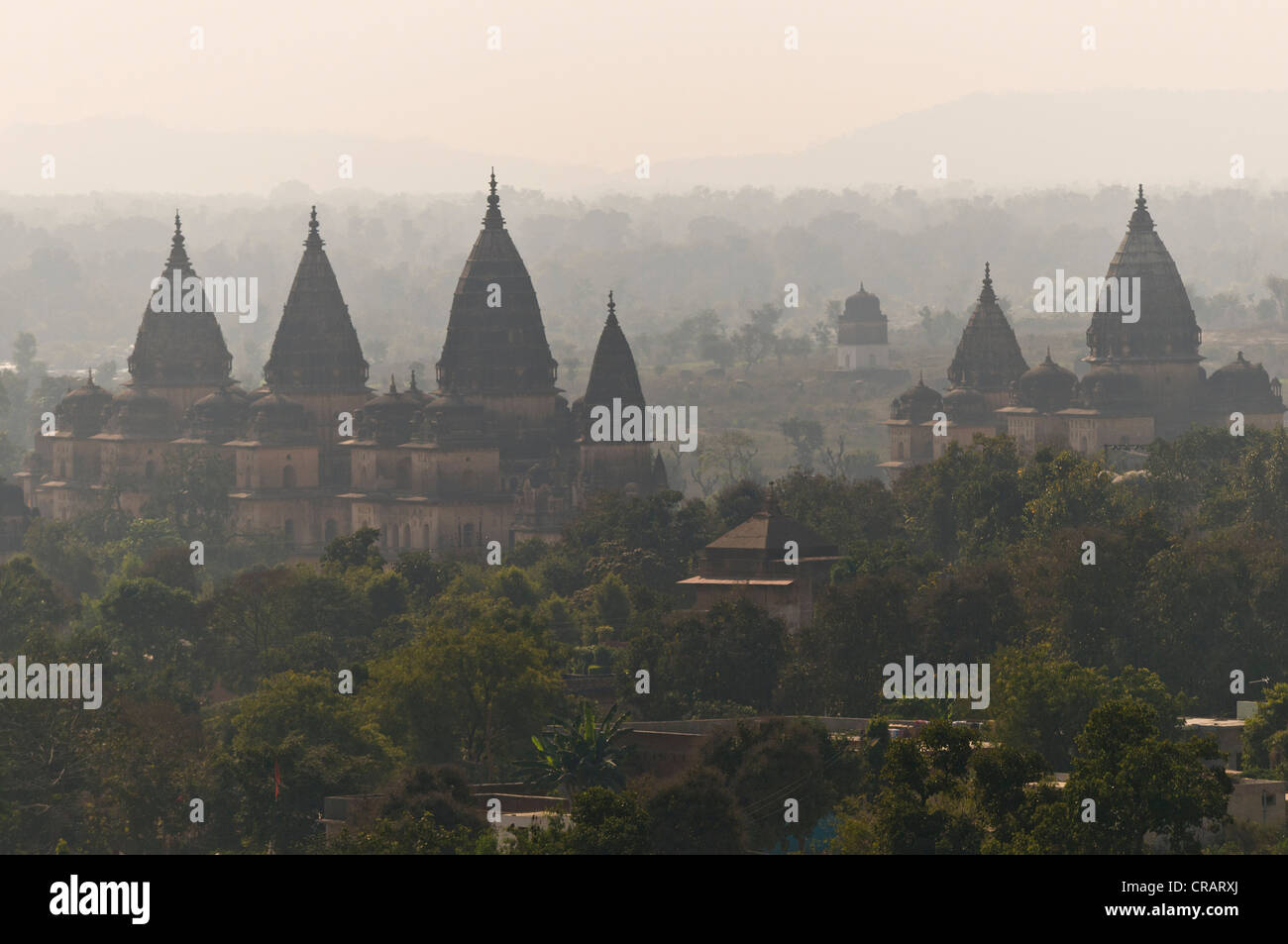 Temple towers, Orchha, Madhya Pradesh, northern India, India, Asia Stock Photo