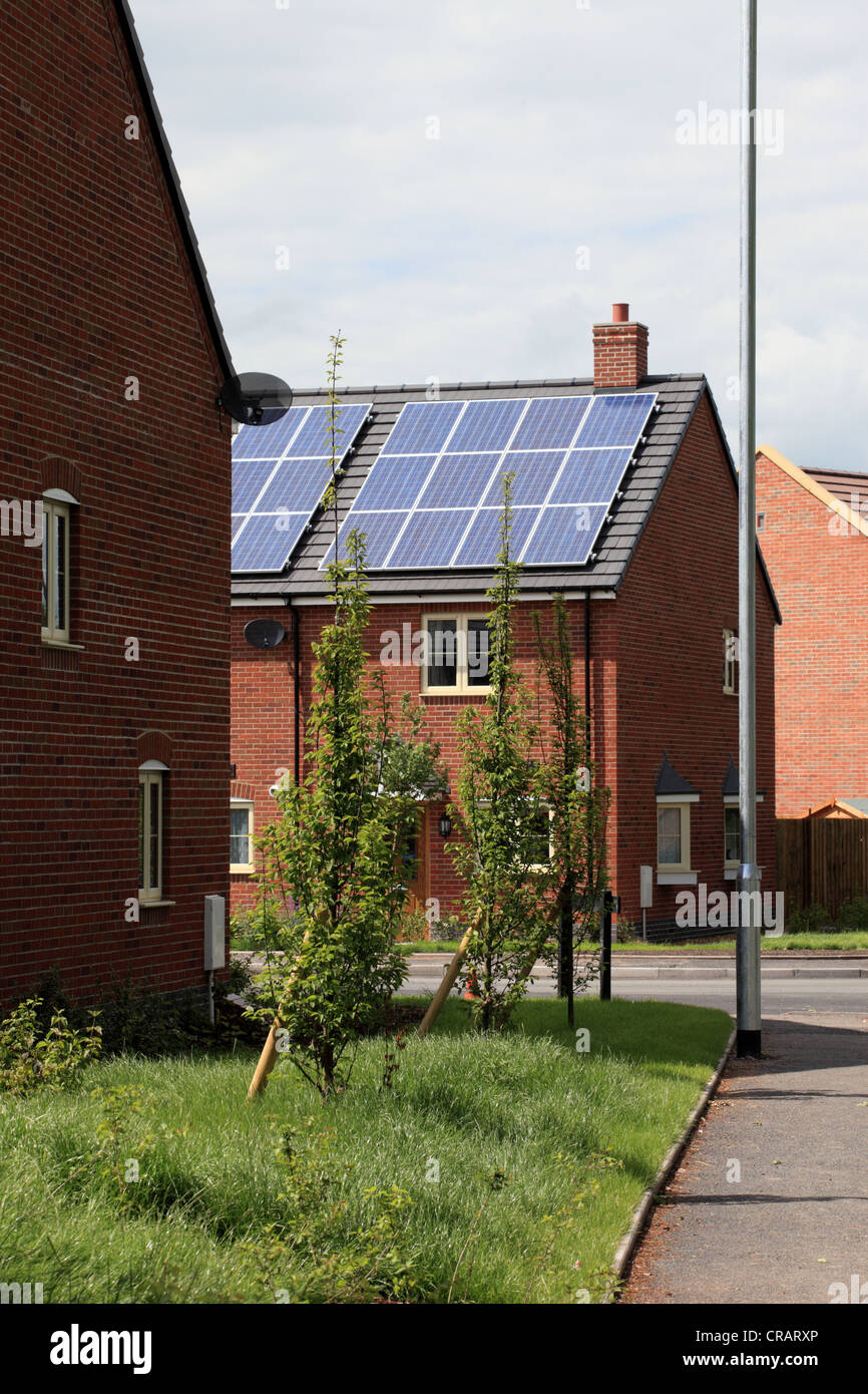 New houses (2012) which have solar panels built-in on the roofs, Tenbury Wells, Worcestershire, UK Stock Photo