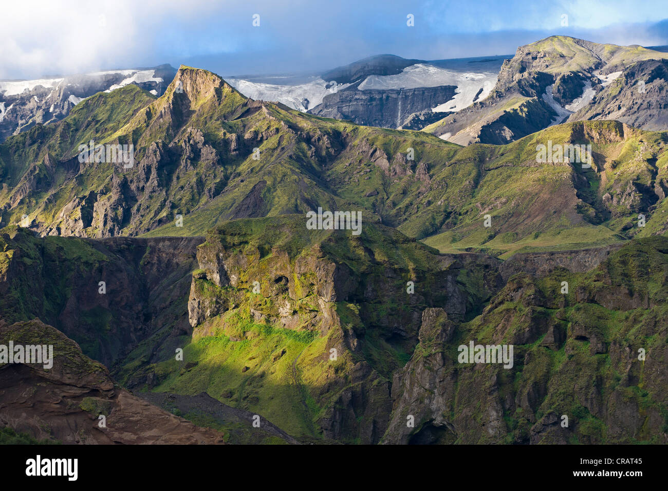 Þórsmoerk or Thorsmoerk mountain ridge, Icelandic highlands, Southern Iceland, Iceland, Europe Stock Photo