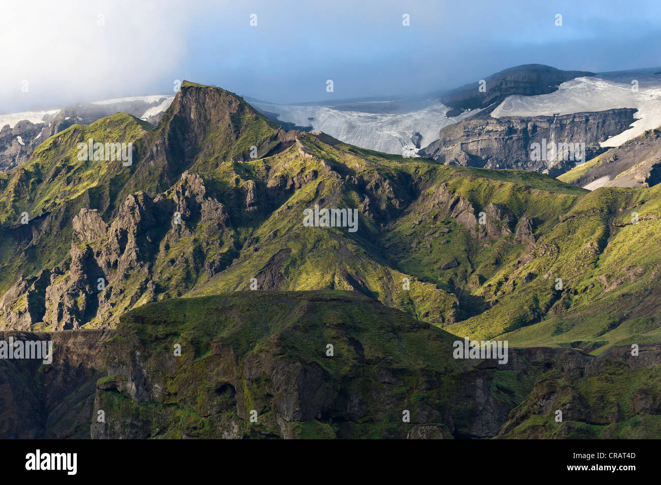 Þórsmoerk or Thorsmoerk mountain ridge, Icelandic highlands, Southern Iceland, Iceland, Europe Stock Photo
