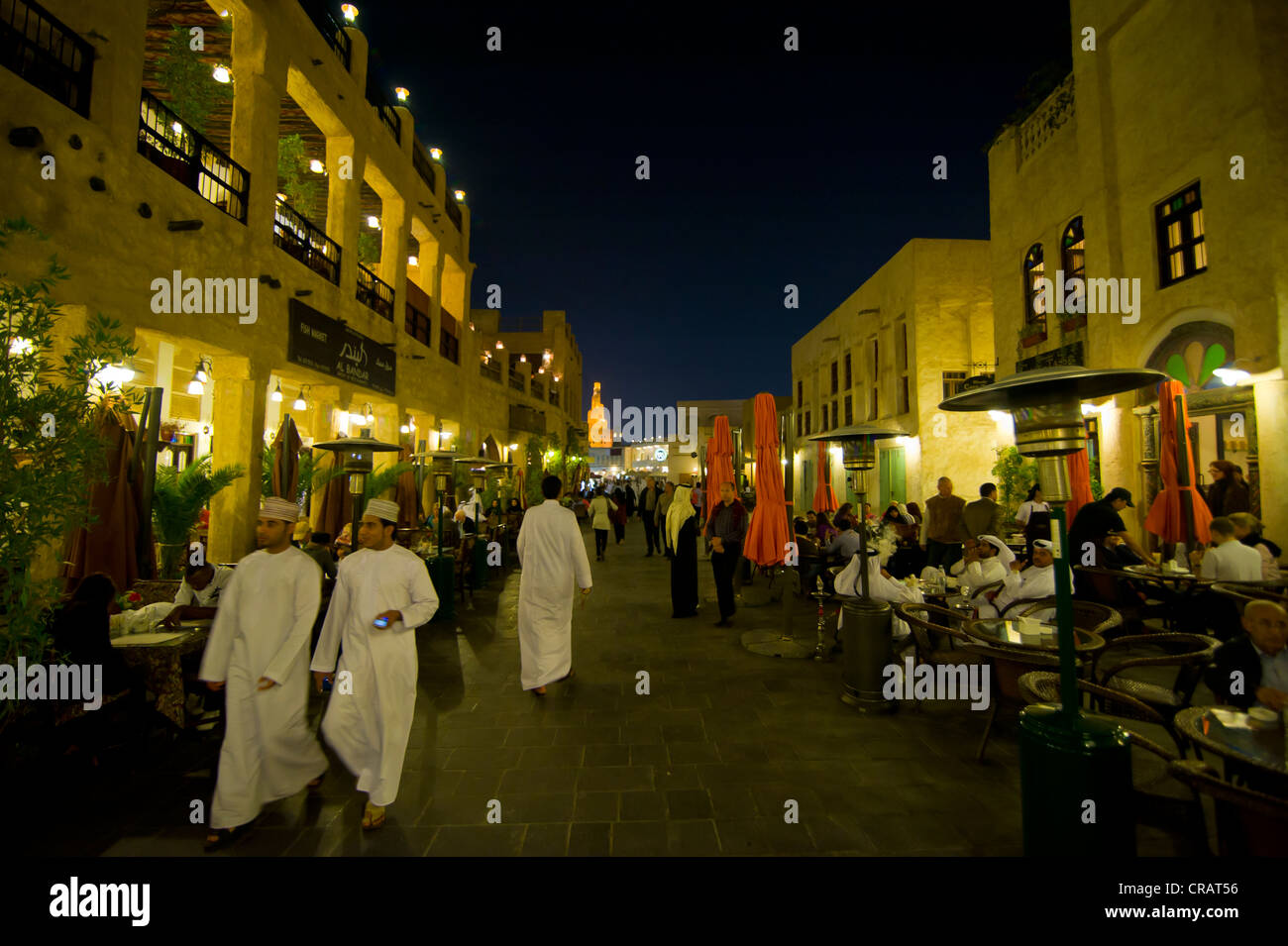 Visitors in the renovated bazaar Souq Waqif, Doha, Qatar, Arabian Peninsula, Middle East Stock Photo
