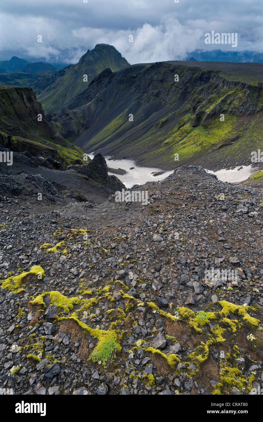 Fimmvoerðuháls Pass, Þórsmoerk or Thorsmoerk mountain ridge, Icelandic highlands, South Iceland, Iceland, Europe Stock Photo