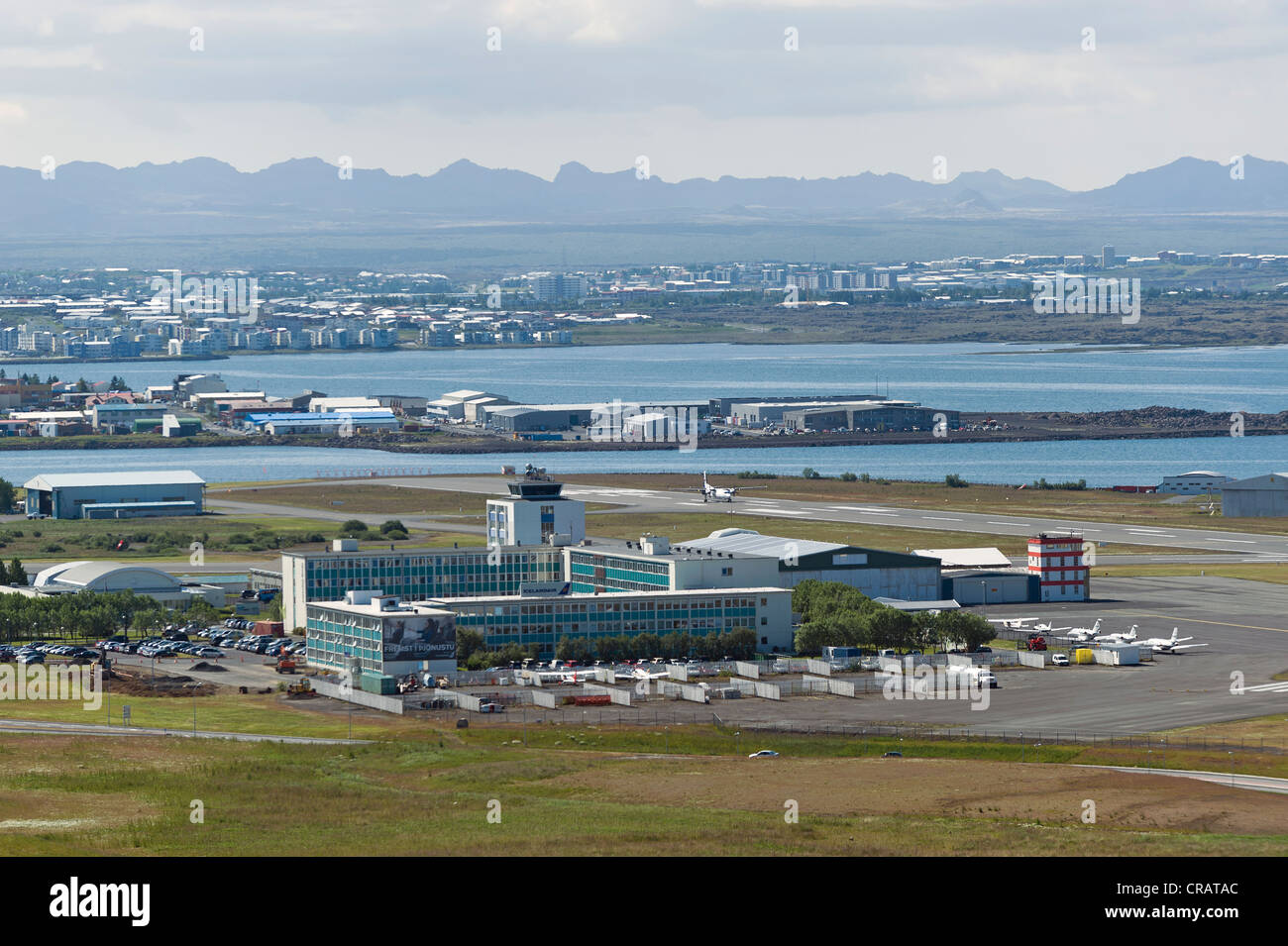 Reykjavik airport from the Tower of the Hallgrímskirkja church, Reykjavik, Iceland, Europe Stock Photo