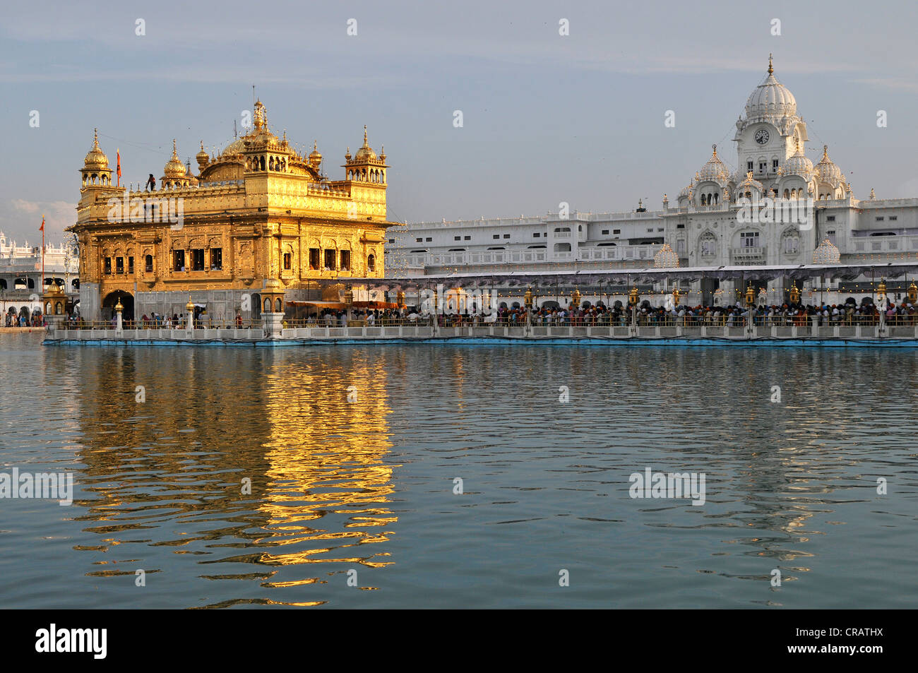 Sikh sanctuary Harmandir Sahib or Golden Temple in the Amrit Sagar, lake of nectar, Amritsar, Punjab, North India, India, Asia Stock Photo