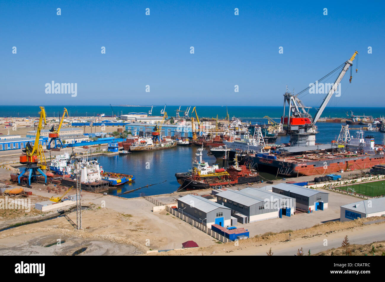 View over the port of Baku, Azerbaijan, Caucasus, Middle East Stock Photo