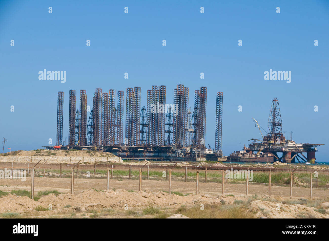 Oil industry on the James Bond oil field, Azerbaijan, Middle East Stock Photo