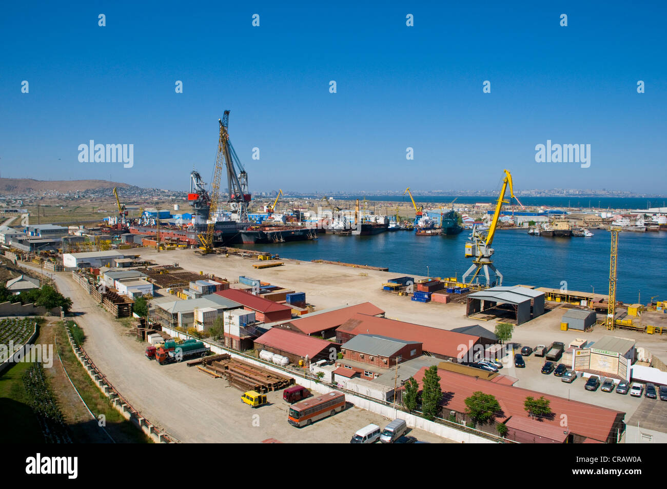 View across the port of Baku, Azerbaijan, Caucasus Region, Eurasia Stock Photo