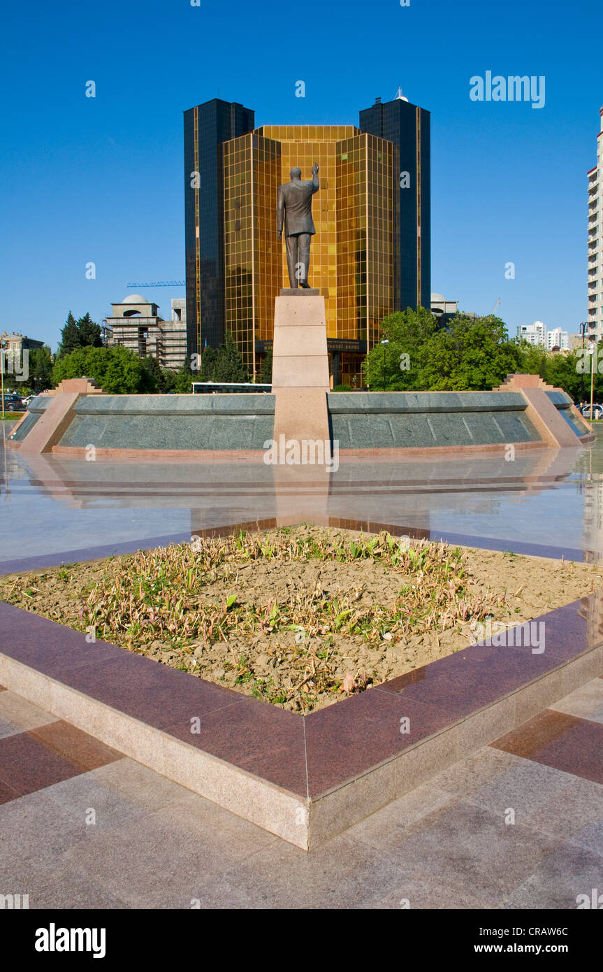 Modern building with a statue, Baku, Azerbaijan, Middle East Stock Photo