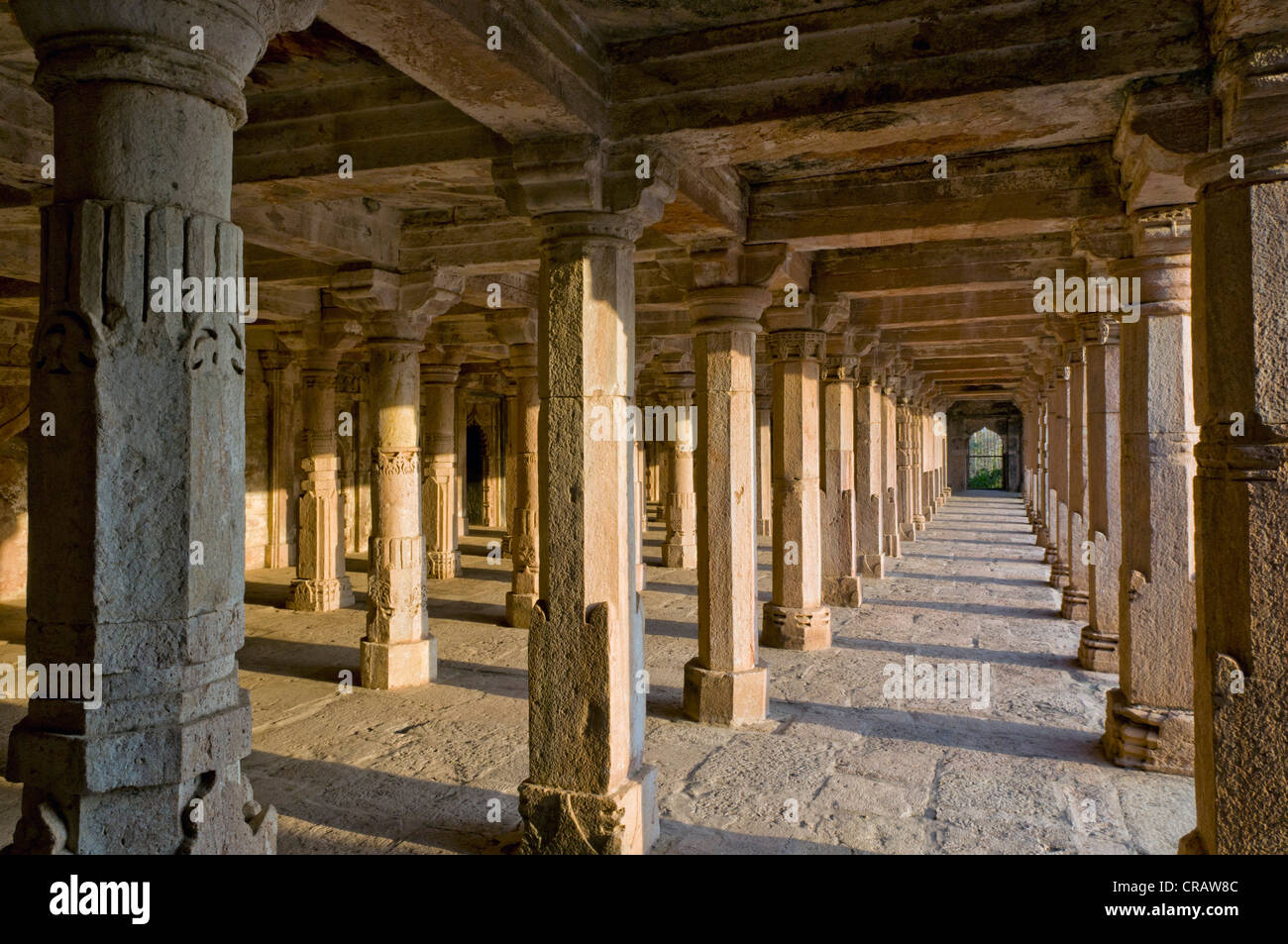 Columned hall, royal enclave, ruined city of Mandu, Madhya Pradesh, northern India, Asia Stock Photo