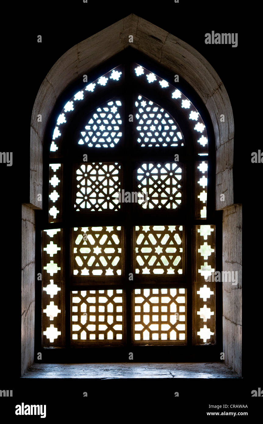 Marble window, marble mausoleum, the tomb of Hoshang Shah, Mandu, Madhya Pradesh, North India, India, Asia Stock Photo