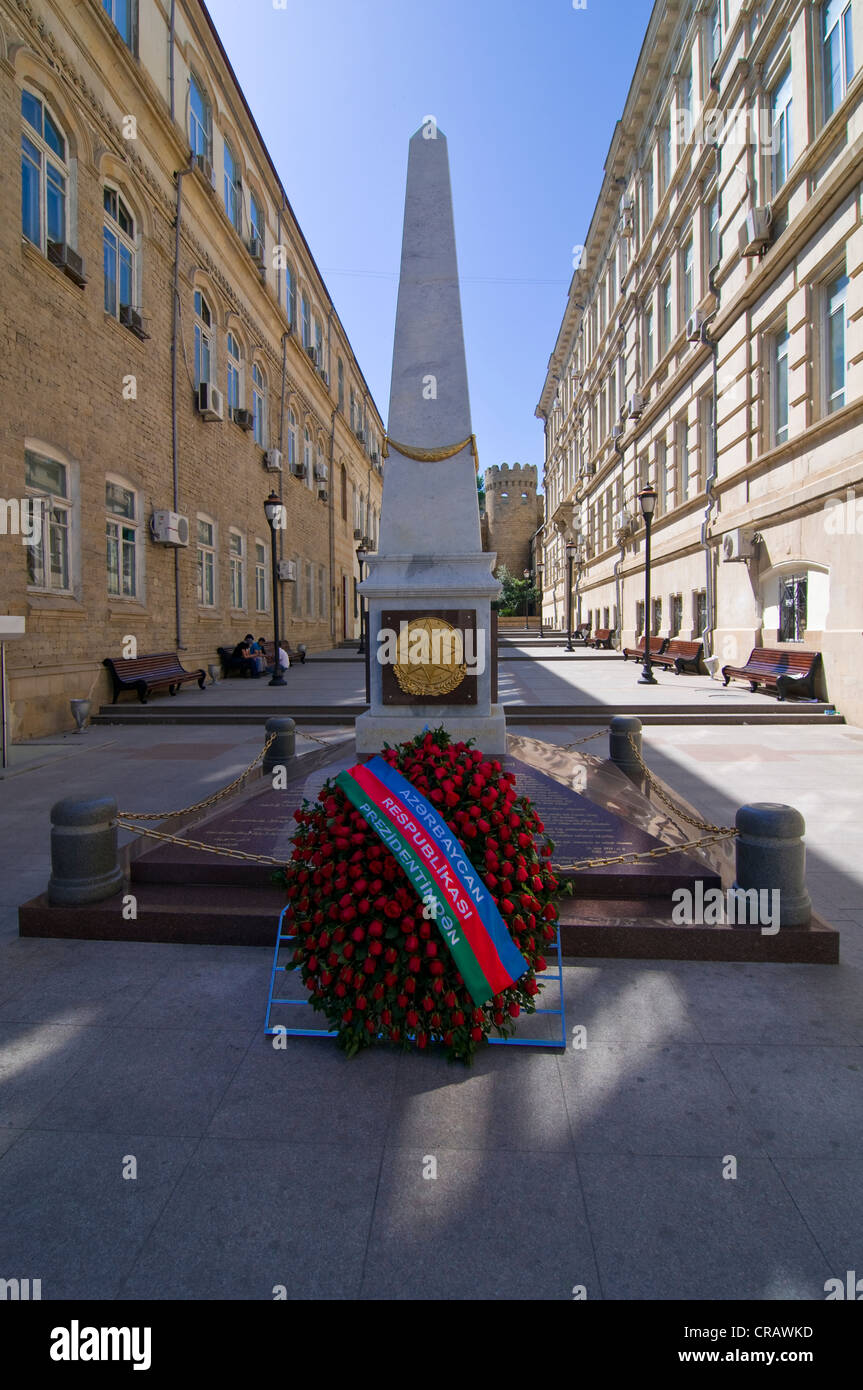 Memorial square with obelisk, Baku, Azerbaijan, Caucasus, Middle East Stock Photo