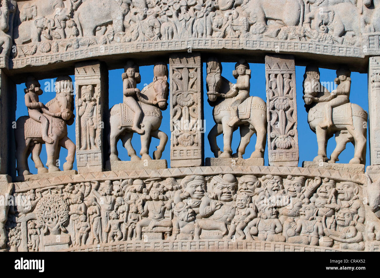 Equestrian figures, ornaments, Stupa of Sanchi, UNESCO World Heritage ...