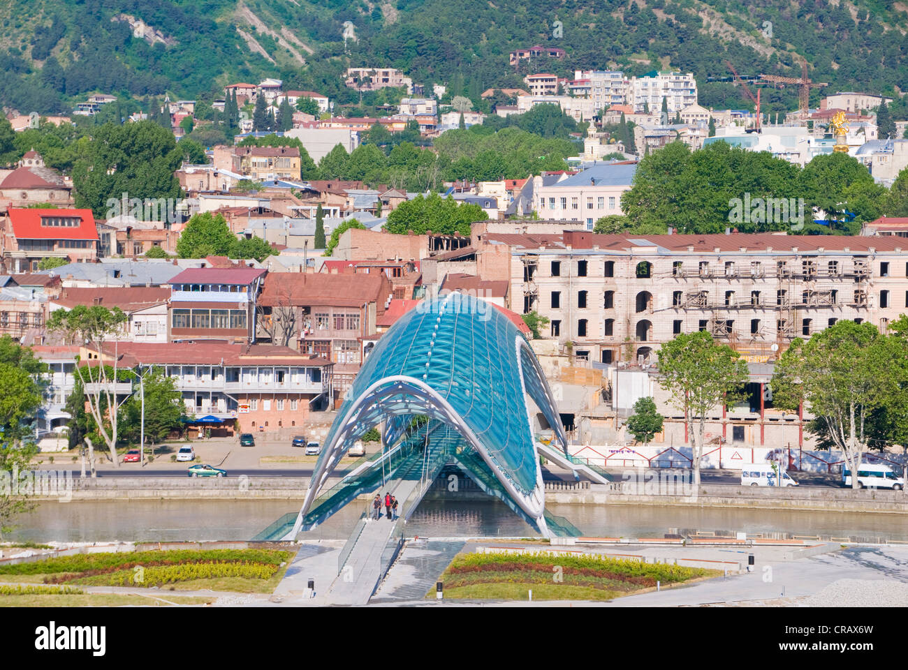 New bridge across the Mtkvari River, Kura River, Tbilisi, Georgia, Middle East Stock Photo