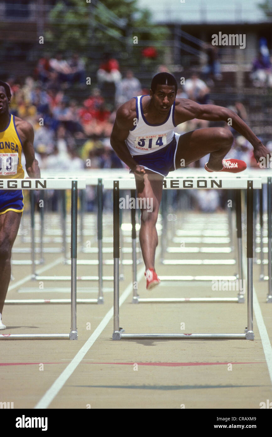 Renaldo Nehemiah competing in the 110m hurdles at the 1980 USA Olympic