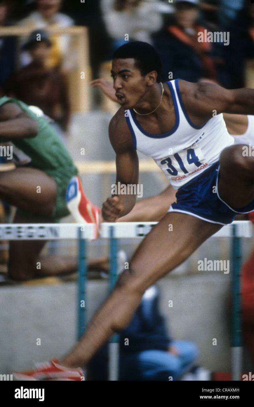 Renaldo Nehemiah competing in the 110m hurdles at the 1980 USA Olympic
