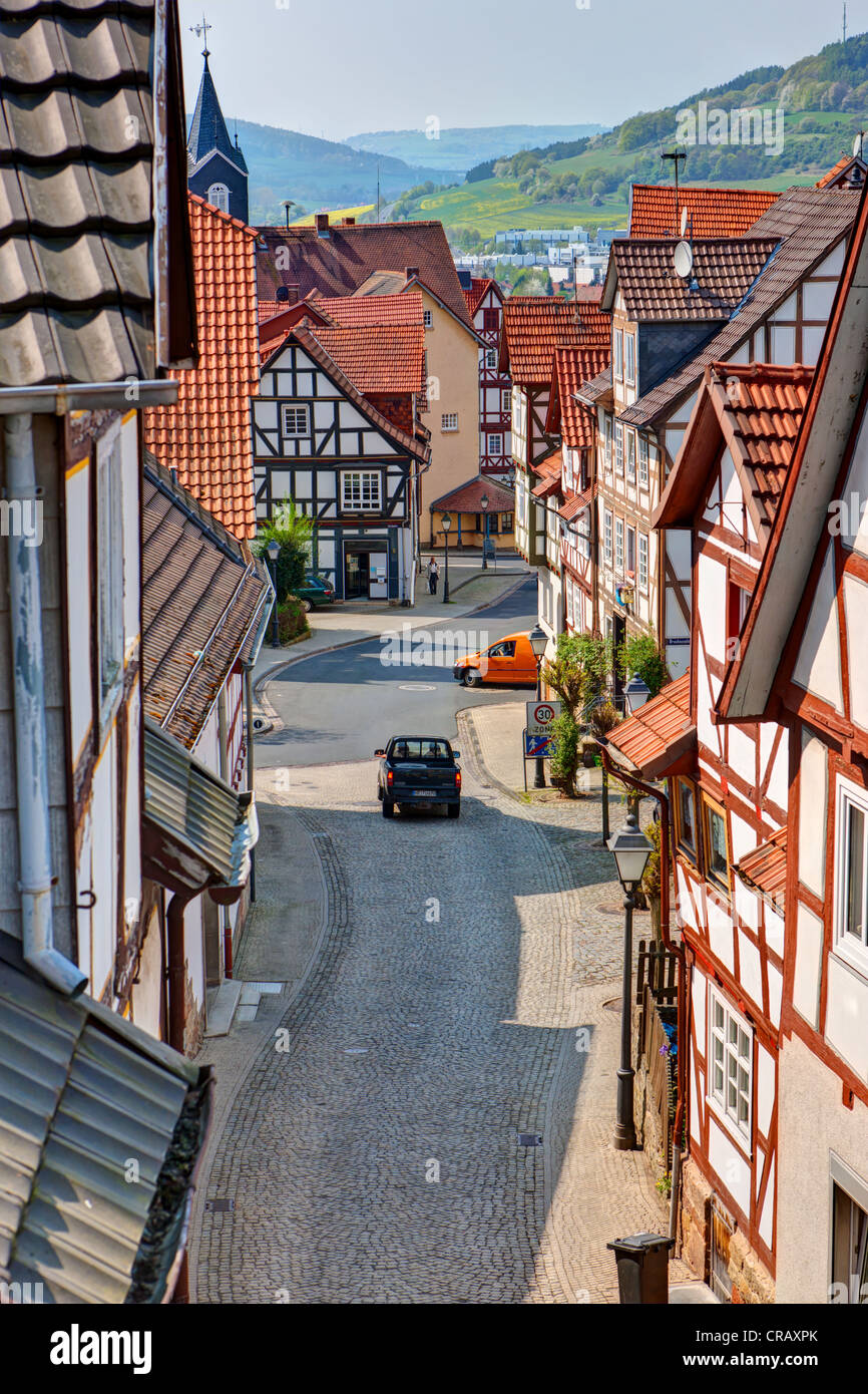 Medieval town with half-timbered buildings, Spangenberg, Schwalm Eder district, Hesse, Germany, Europe, PublicGround Stock Photo