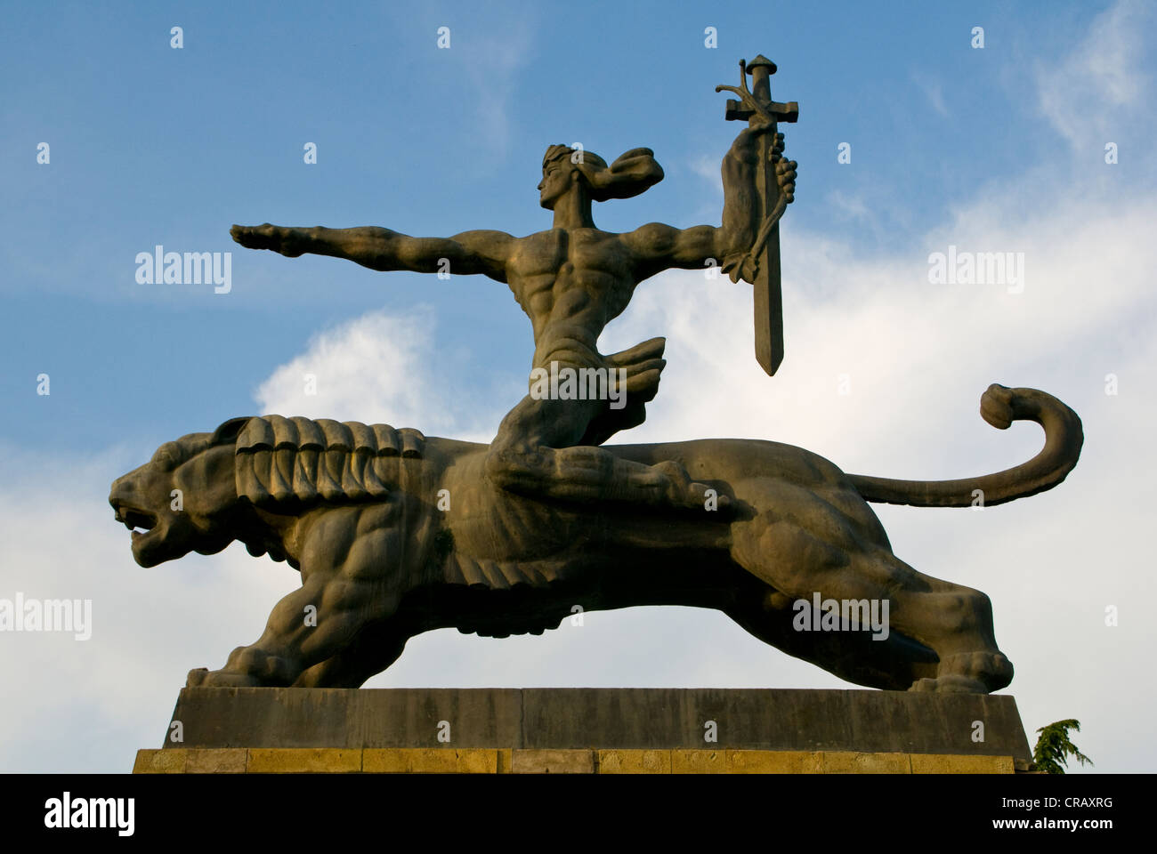 Heroic statue in front of the fortress of Gori, Georgia, Caucasus, Middle East Stock Photo