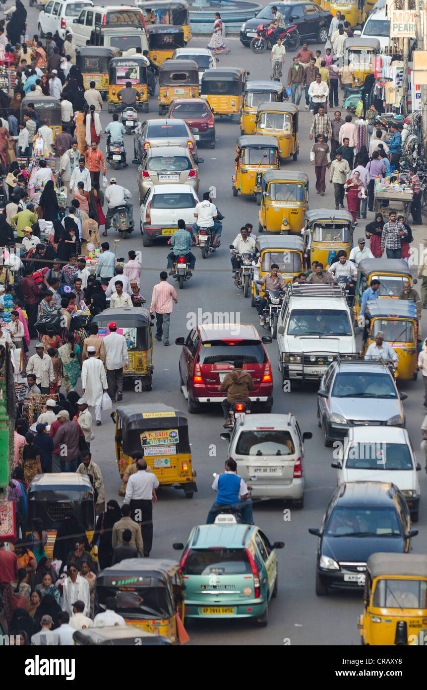 Busy street, Charminar, Hyderabad, Andhra Pradesh, India, Asia Stock Photo