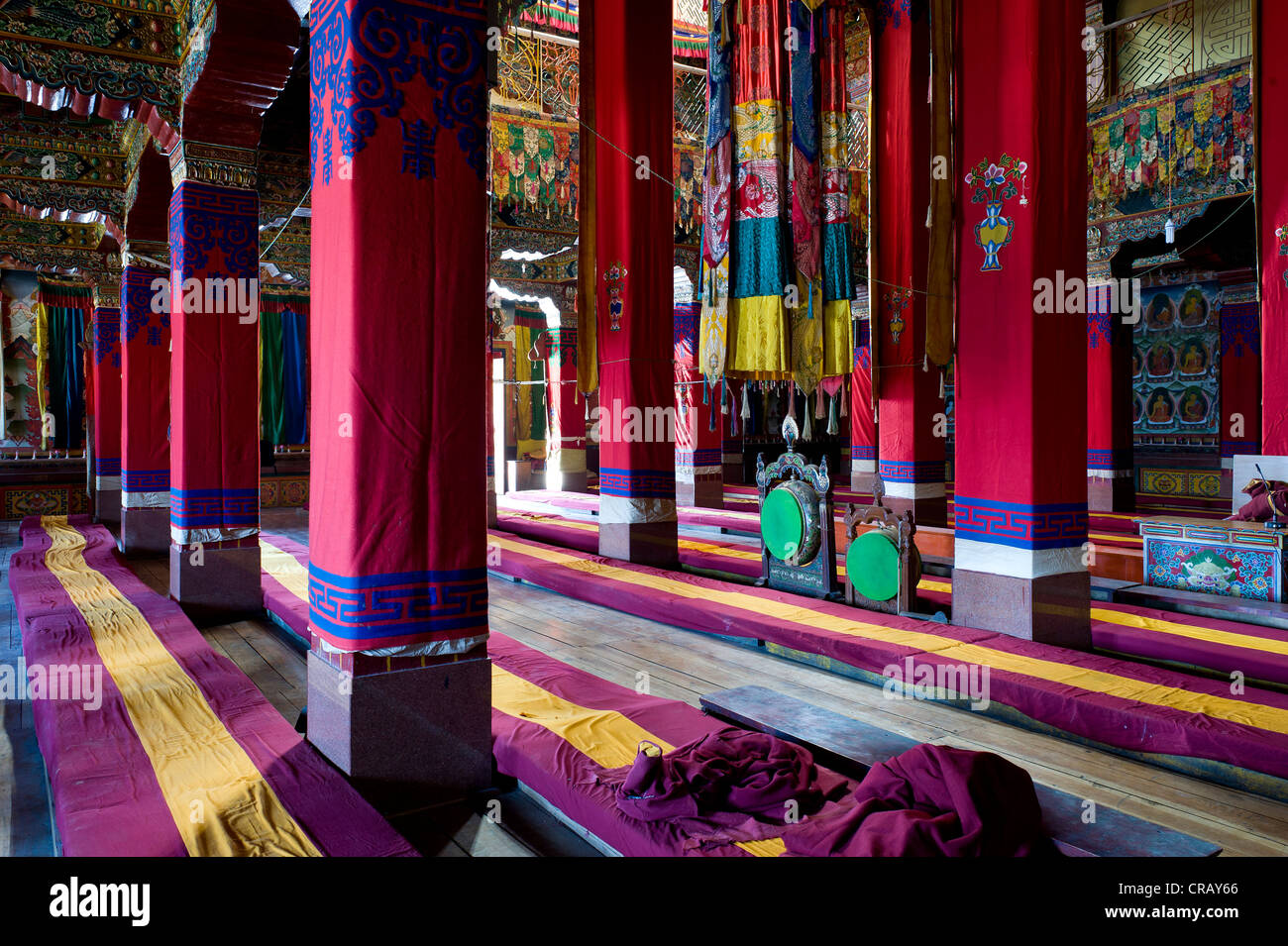 Main prayer room, Galden Namgyal Lhatse monastery, largest Buddhist monastery in India, Tawang, Arunachal Pradesh, India Stock Photo