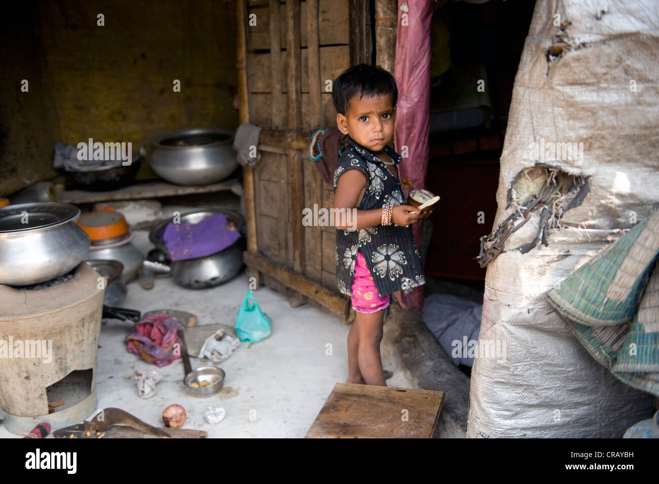 Child living in a slum, Shibpur district, Howrah, Kolkata, West Bengal, India, Asia Stock Photo