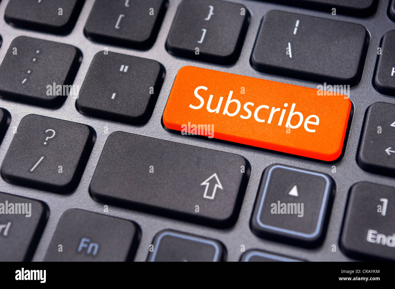 a subscribe message on keyboard enter key, for conceptual usage. Stock Photo