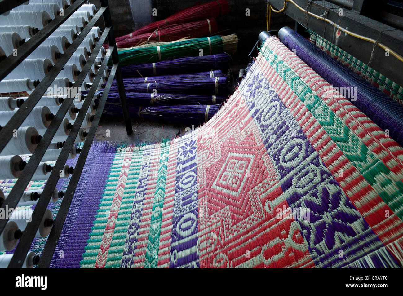 Dyed Korai grass are made into mats, Kadambankurichi, near Karur, Tamil Nadu, India, Asia Stock Photo