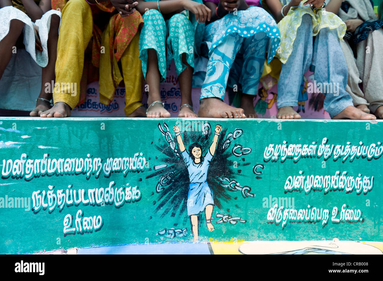 Painted picture against child labor, Kutti Rajiyam or Kid's World, Karur, Tamil Nadu, India, Asia Stock Photo