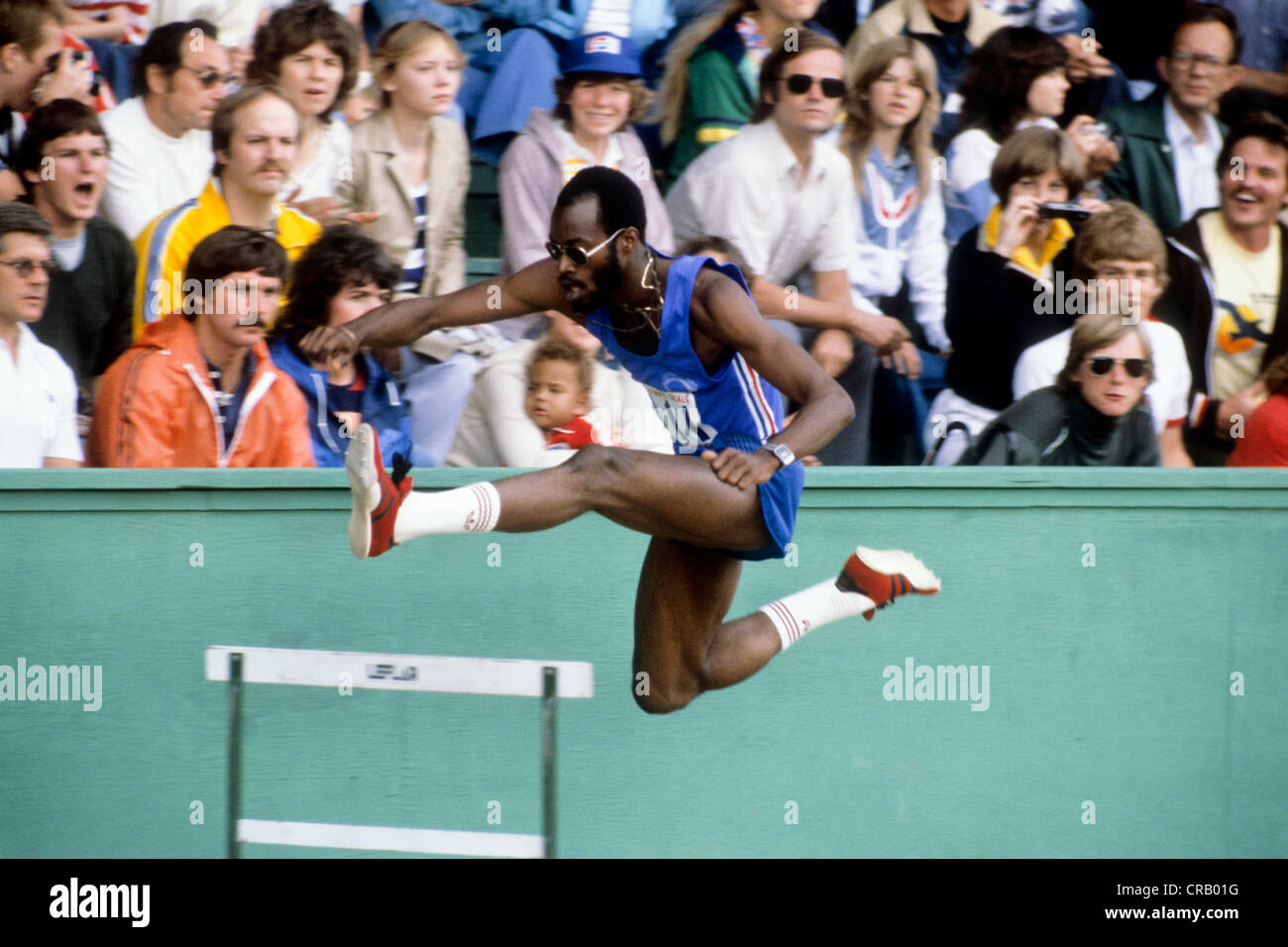 Edwin Moses competing in the 400m hurdles at the 1980 USA Olympic Track