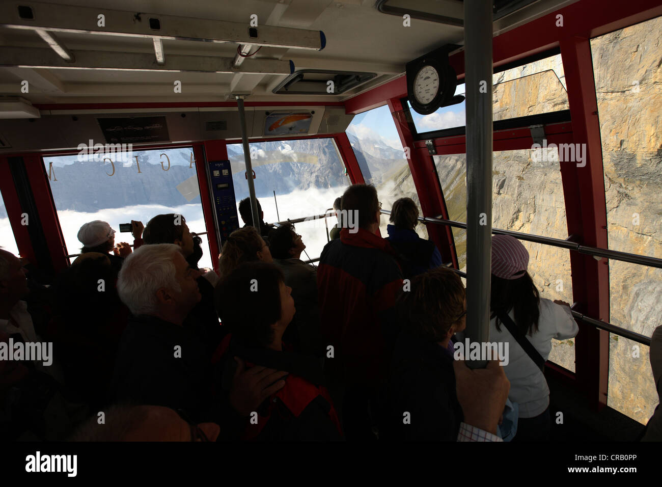 The Piz Gloria is reached by the Schilthorn Cable Car near Murren, Switzerland. Piz Gloria was used in a James Bond Film. Stock Photo