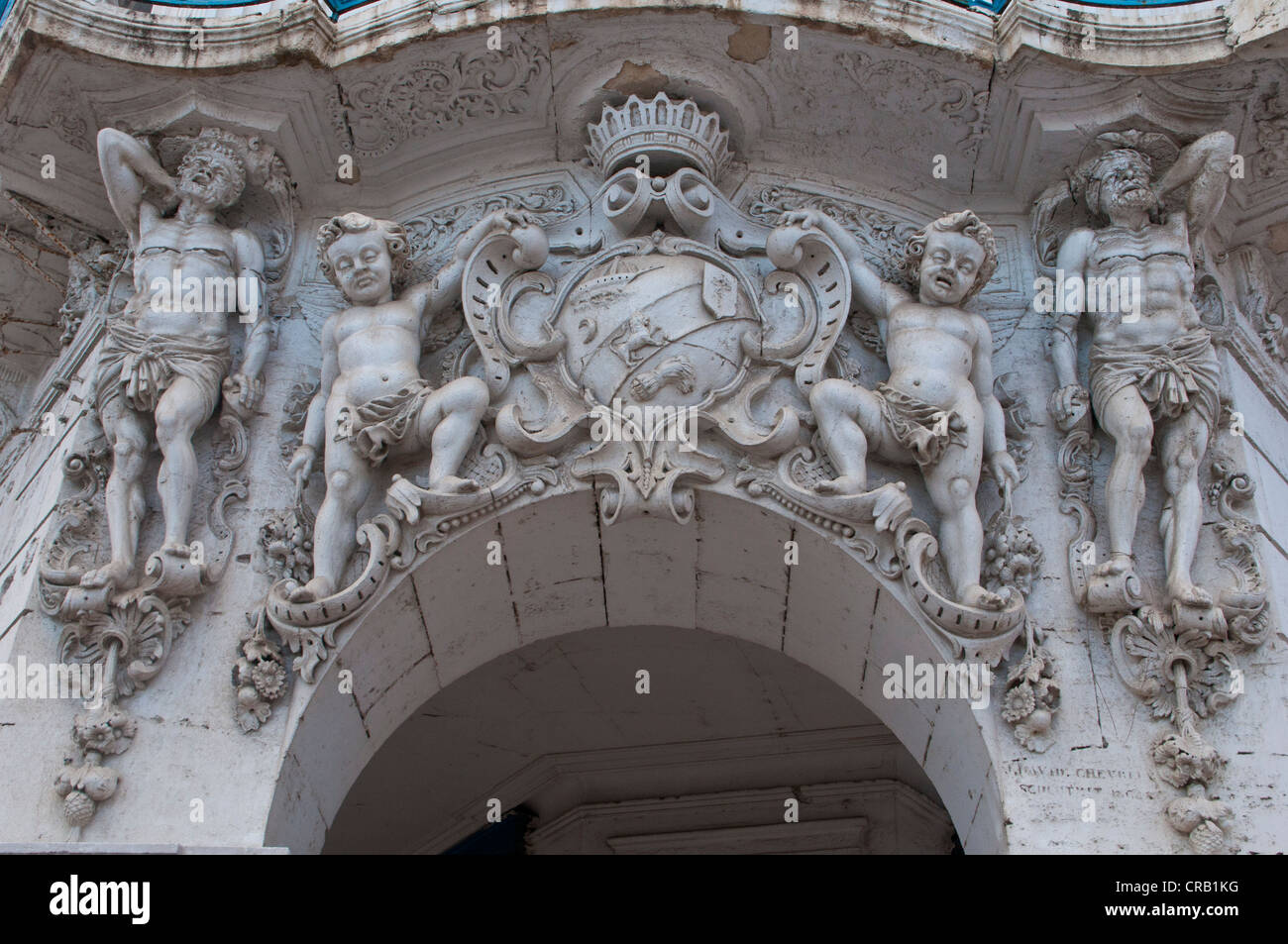 Decorations on the white-washed colonial architecture of a house in Algiers, Algeria, Africa Stock Photo