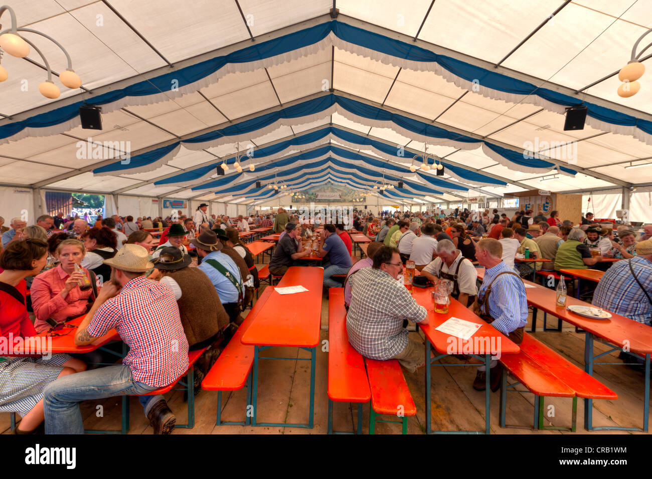 Marquee, festival ground, Viehscheid festival, ceremonial driving down of cattle from the mountain pastures, Pfronten Stock Photo