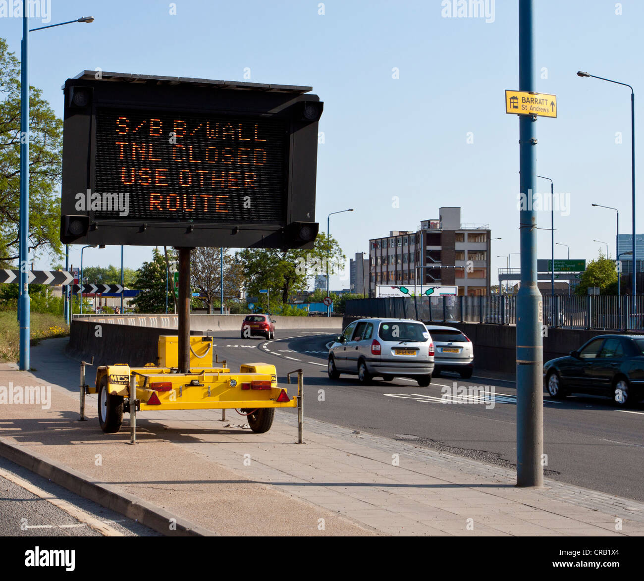 Southbound, Blackwall Tunnel closed, Electronic Traffic Diversion Sign, London Stock Photo