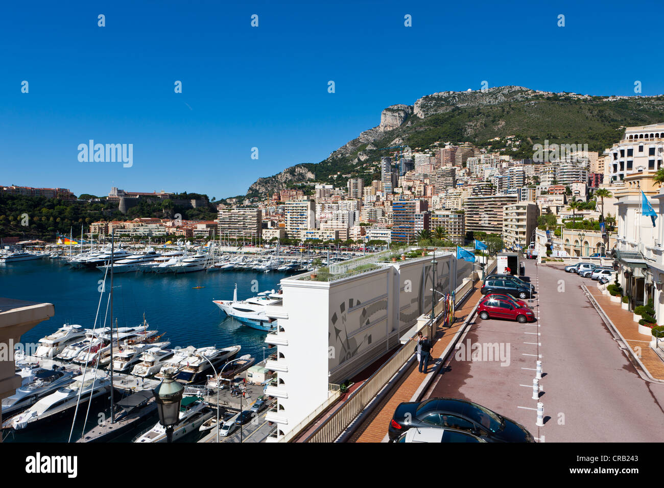 View from Ave de Ostende towards the port and Monte Carlo, Principality of Monaco, Europe, PublicGround Stock Photo