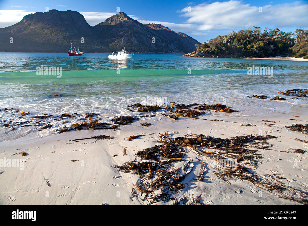 View across Wineglass Bay to the Hazards in Freycinet National Park Stock Photo