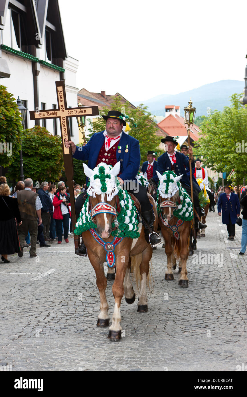Koetztinger Pfingstritt, one of the largest mounted religious processions in Europe, at Pentecost, Bad Koetzting, Bavaria Stock Photo