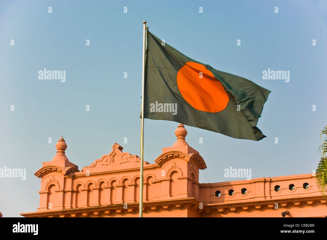 Flag of Bangladesh, the pink Ahsan Manzil palace, Dhaka, Bangladesh, Asia Stock Photo