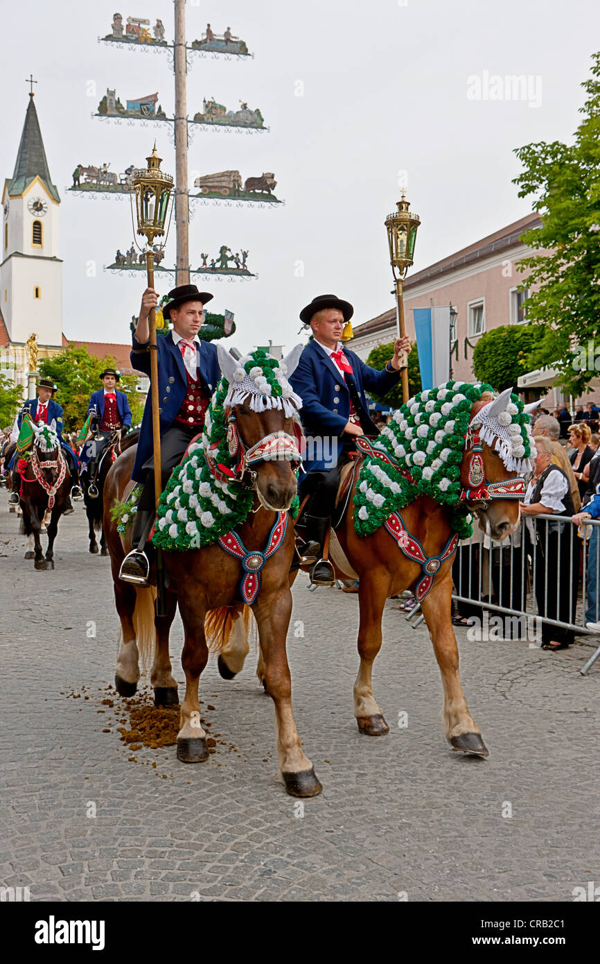 Koetztinger Pfingstritt, one of the largest mounted religious processions in Europe, at Pentecost, Bad Koetzting, Bavaria Stock Photo