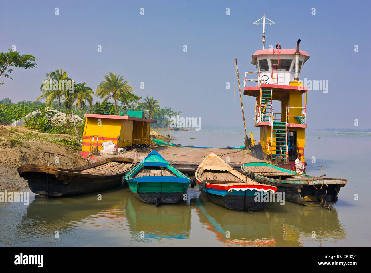 Colorful boats on the Madhumati river, Bangladesh, Asia Stock Photo