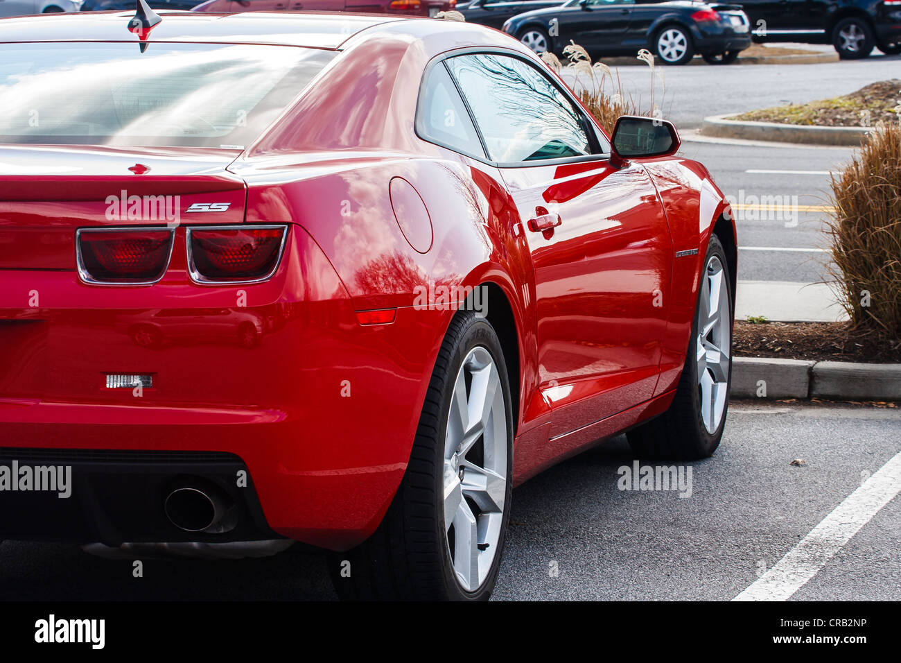 Spoiler of a red sports car in a white room Stock Photo - Alamy