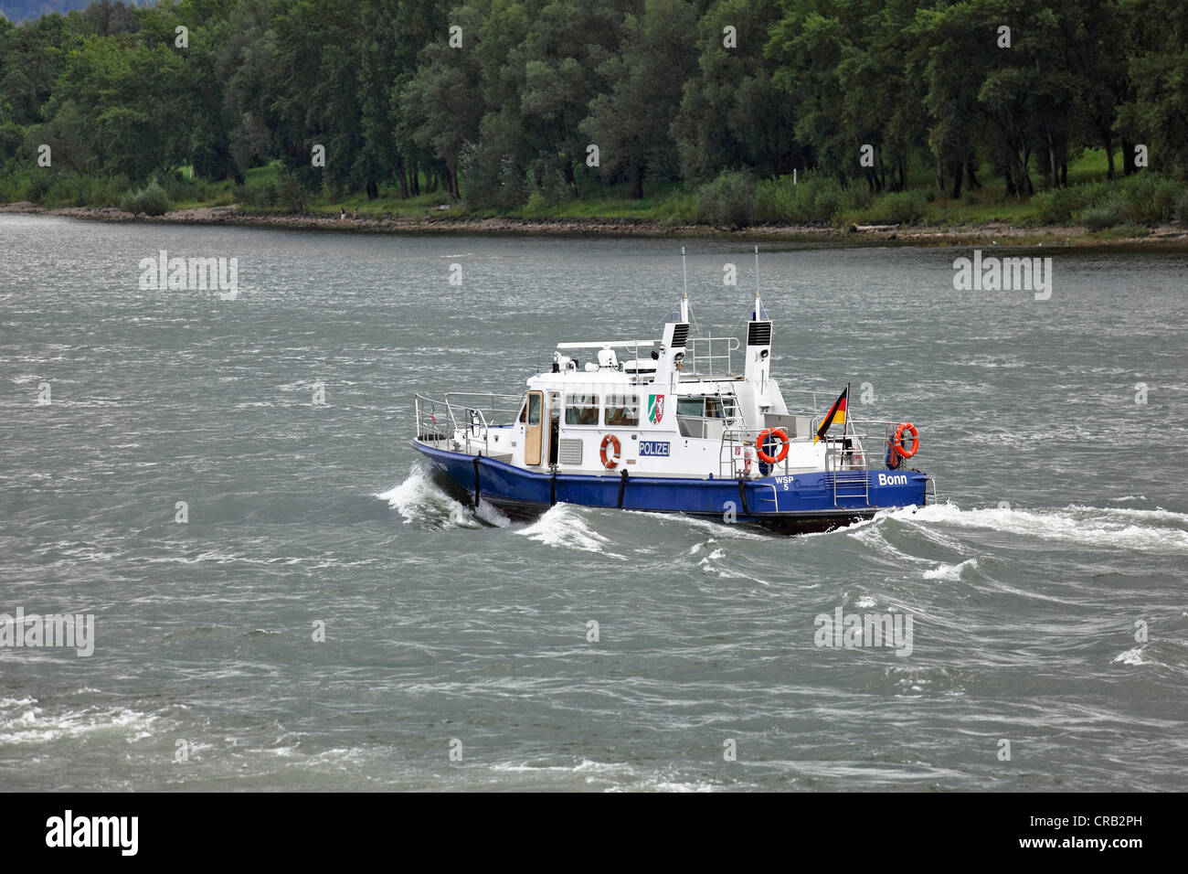 Police boat, river police, Rhine River, Bonn, North Rhine-Westphalia, Germany, Europe Stock Photo