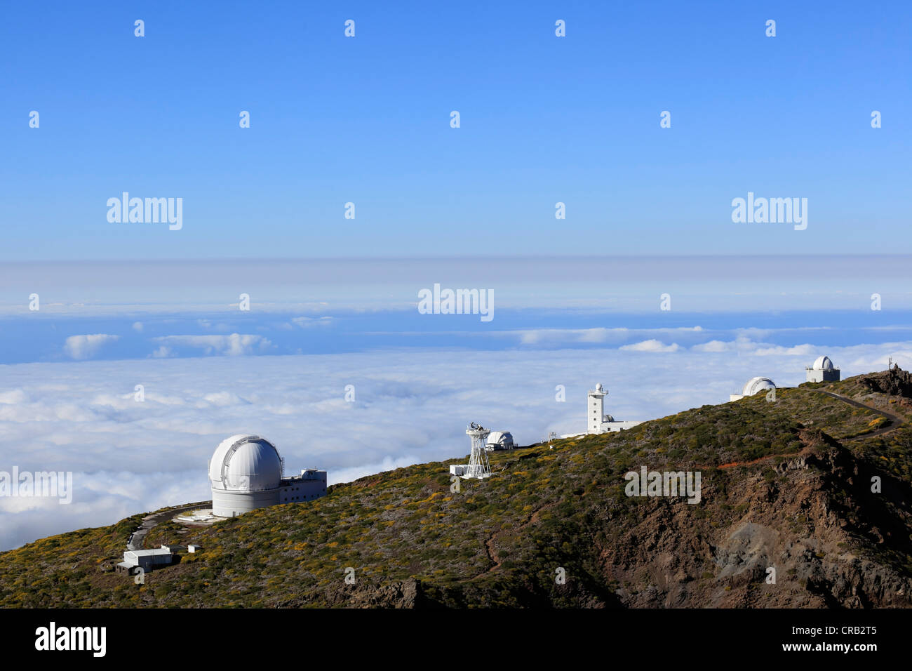 Roque de los Muchachos Mountain, view from the peak of a cloud cover, observatory, Observatorio del Roque de los Muchachos, ORM Stock Photo