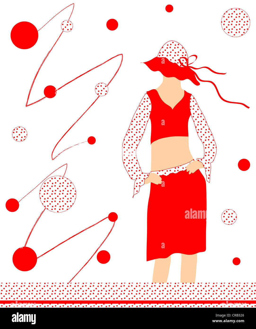 Female fashion in red dress illustration Stock Photo