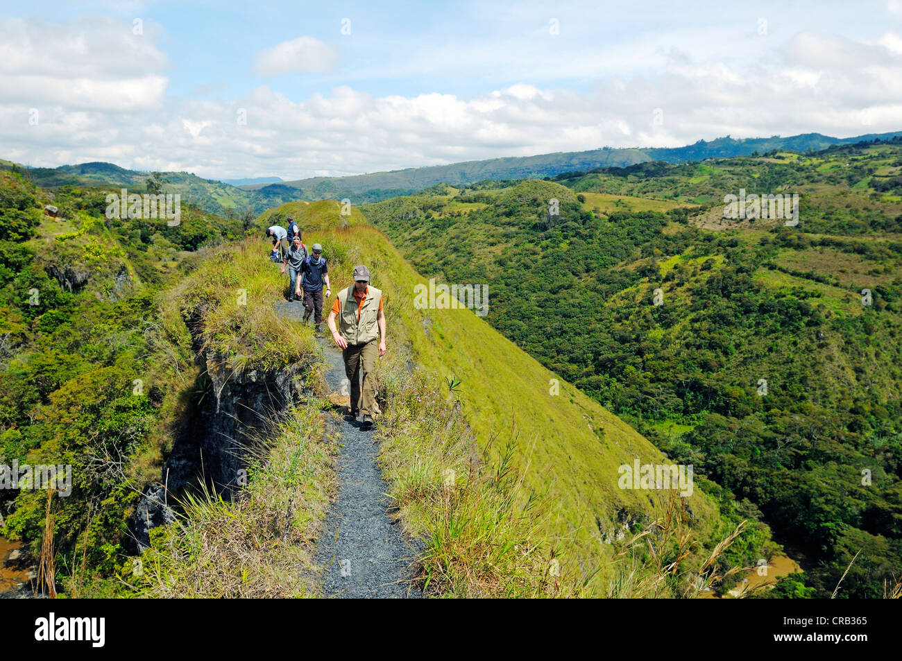 Hikers on Paso del Angel, a narrow pass in Santa Sofia, Villa de Leyva, Boyaca department, Colombia, South America Stock Photo