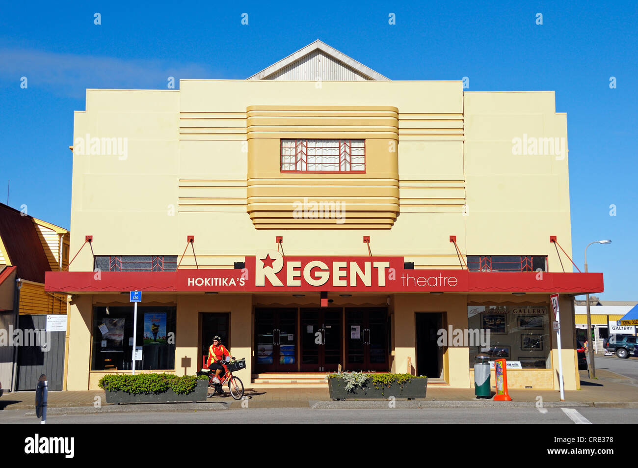 Movie theatre with Art Deco elements in the town of Hokitika, West Coast of the South Island of New Zealand Stock Photo