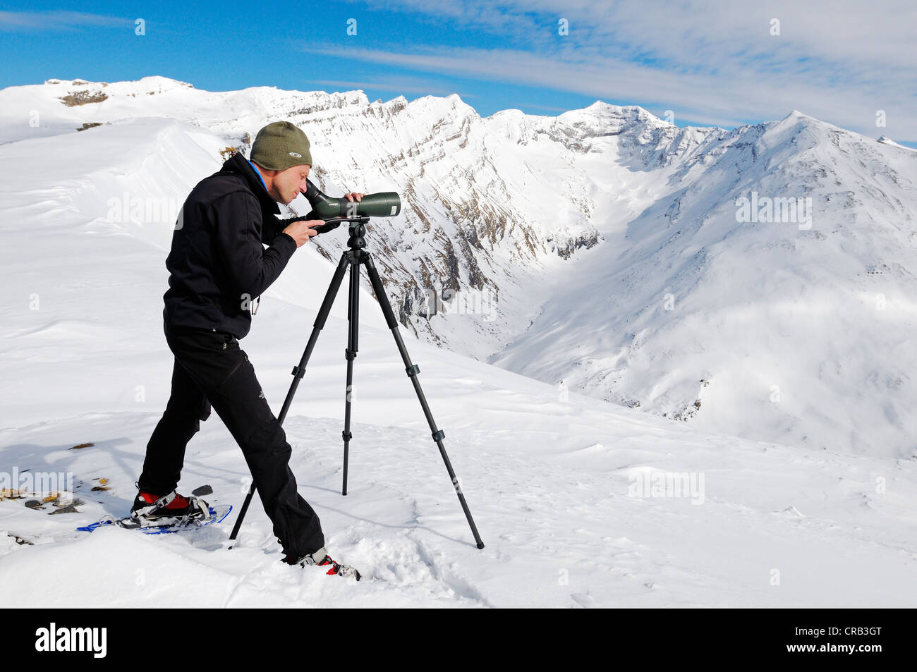 Park Rangers Using Hand Lens National Park Ranger looking through a spotting scope, Mount Schareck ...