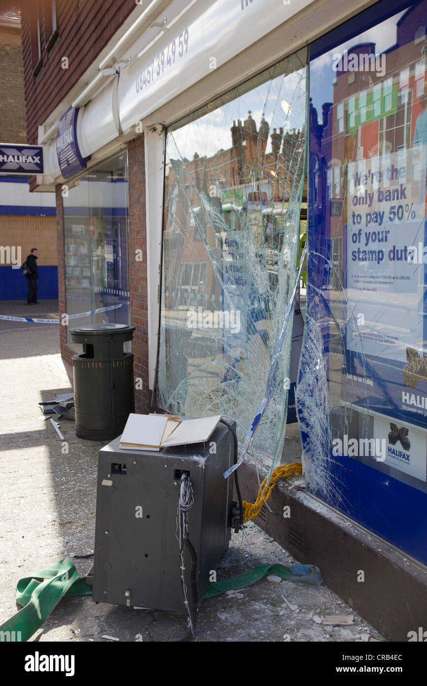 A branch of Halifax bank after a Ram Raid, Biggleswade, England Stock Photo