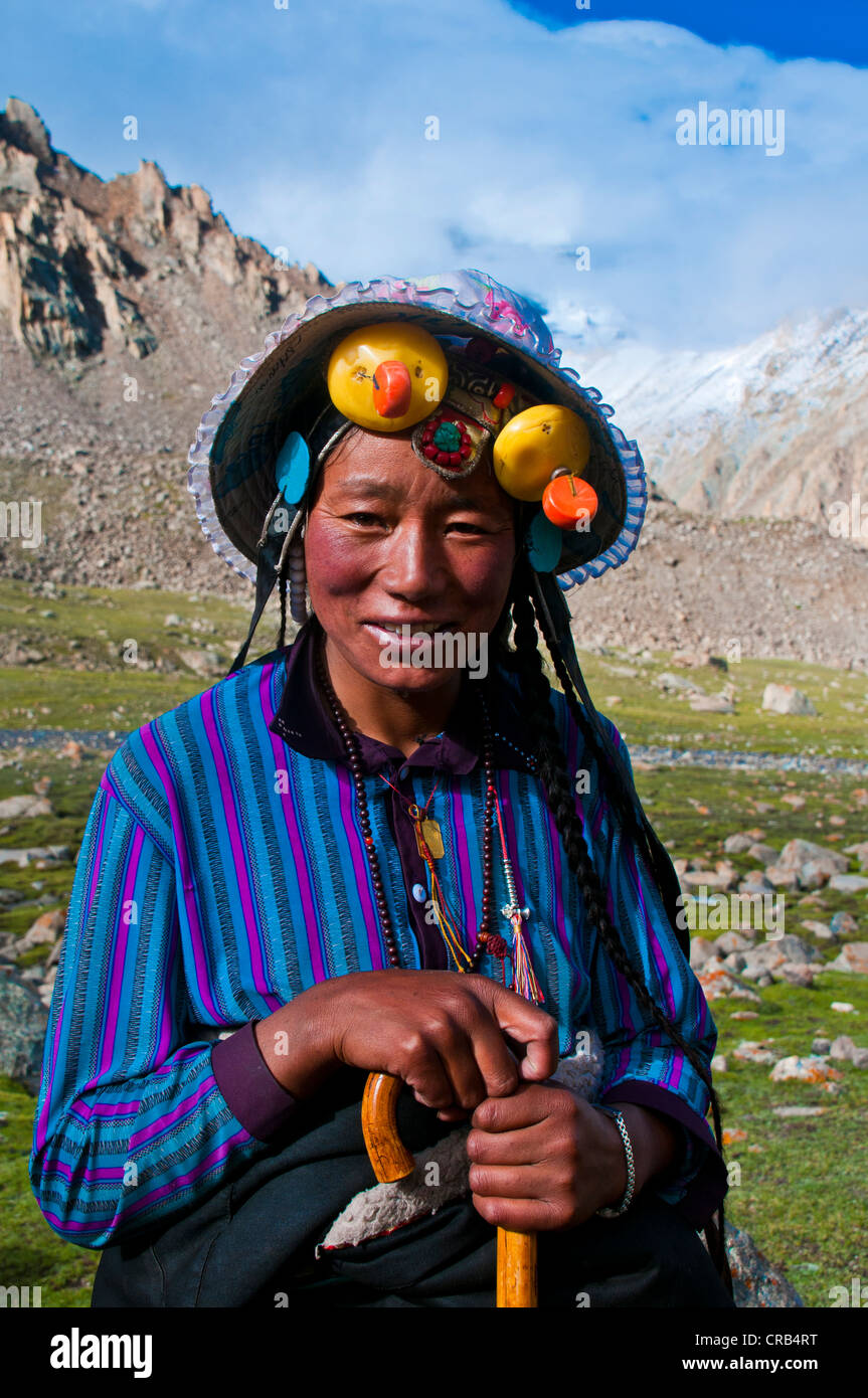 Pilgrim on the Kailash Kora pilgrimage trail, Western Tibet, Tibet, Asia Stock Photo