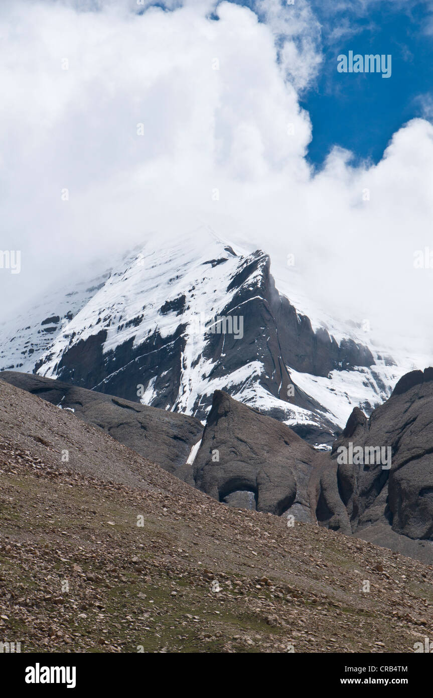 Sacred Mount Kailash with Mt. Kailash Kora pilgrimage route, Western Tibet, Asia Stock Photo